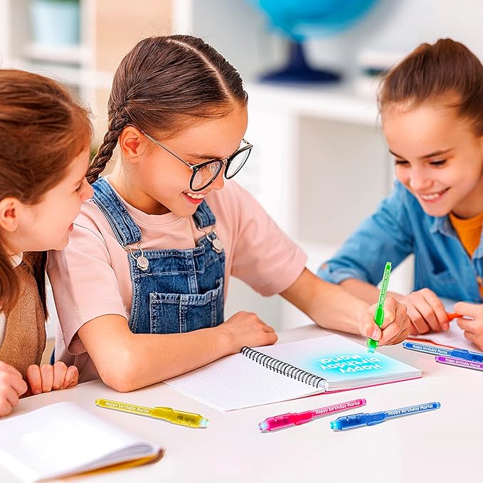 Personalized Invisible Disappearing Ink Pen Marker Pack, Custom Secret Spy Message Writer with UV Light, Fun for Kids Party Favors Gifts and Stock Stuffers, 12 Pack, Yellow