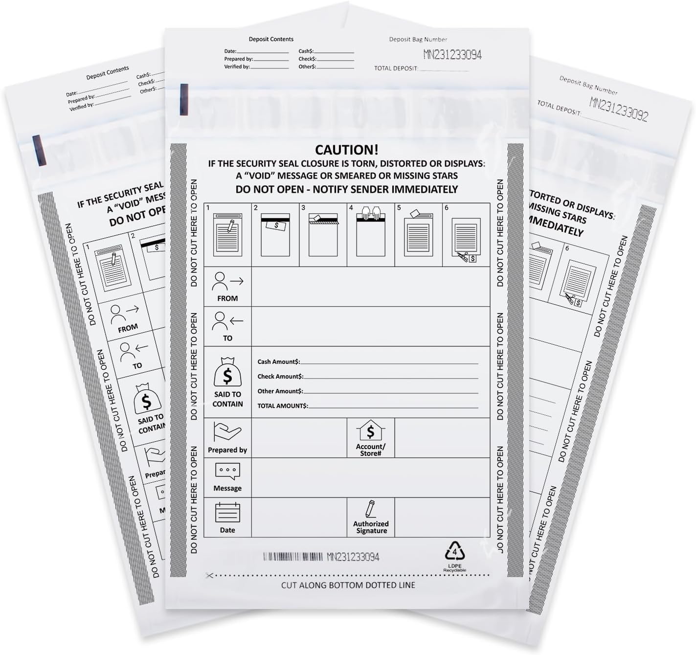 100 Pack 9" x 12" Tamper-Evident Deposit Bags with Security Tape Tamper Evident Security Pocket Bank Deposits Bags