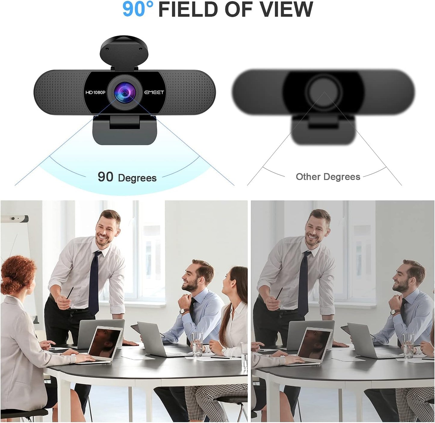 EMEET 1080P Webcam with Microphone, C960 Web Camera, 2 Mics Streaming Webcam, 90°FOV Computer Camera, Plug and Play USB Web Cam for Online Calling/Conferencing, Zoom/Teams/Facetime/YouTube, Laptop/PC