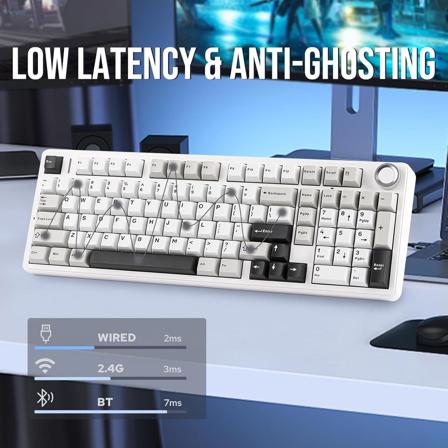 EPOMAKER X Aula F99 PRO Wireless Gaming Keyboard with 8000mAh Battery, Hot Swappable Creamy Keyboard, 2.4GHz/Type-C/BT5.0, NKRO, RGB Backlit for Win/Mac/Gaming (Black&Grey&White)