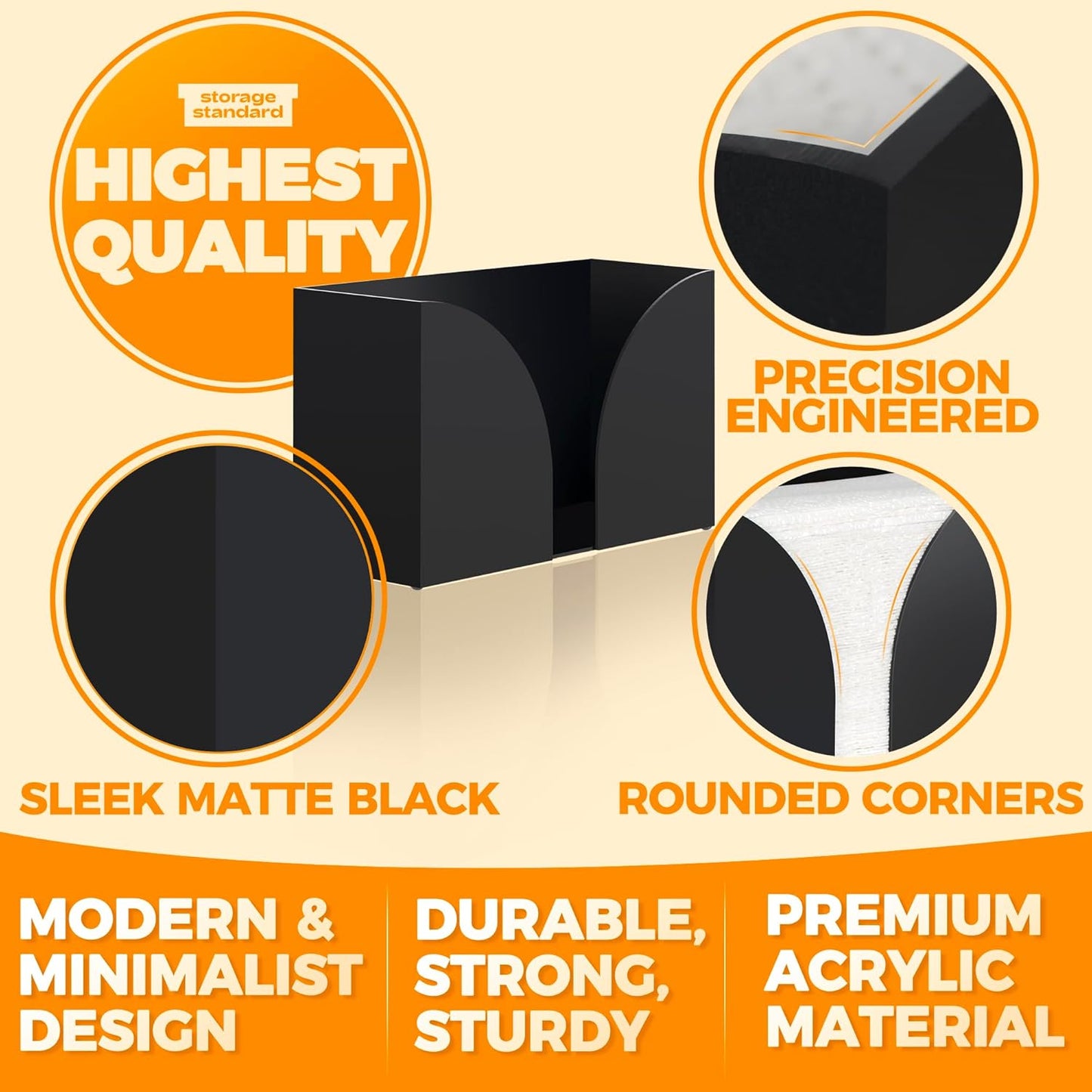 Storage Standard Multifold Paper Towel Dispenser Countertop - Matte Black Paper Towel Holder Bathroom, Durable Acrylic Napkin Holder for Bathroom, Kitchen, Office & Restaurant, 10.75 x 6.5 x 4 Inches