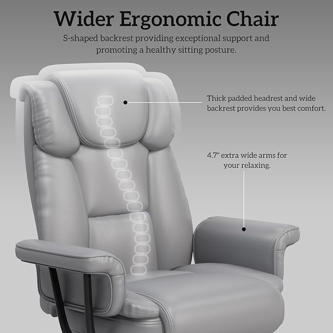 GYI Criss Cross Chair with Wheels, 160°Big and Tall Reclining Office Desk Chair with High Back, Wide Seat, Arms, Footrest, Grey