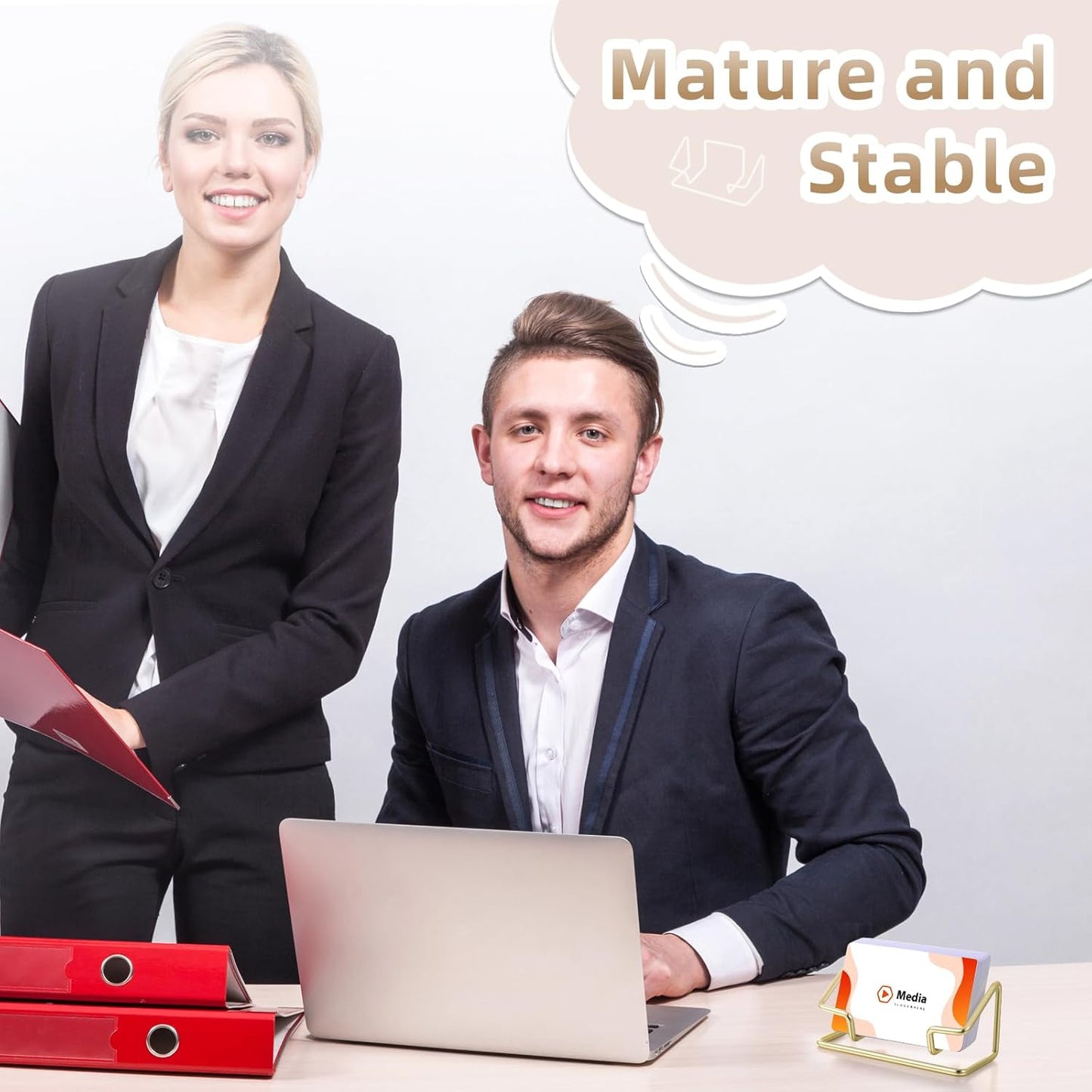 Landhoow 2 Pcs Business Card Holder for Desk, Cute Metal Card Organizers Display Stand Postcard Holder Rack for Desktop Working Office Home Daily Use(Gold)