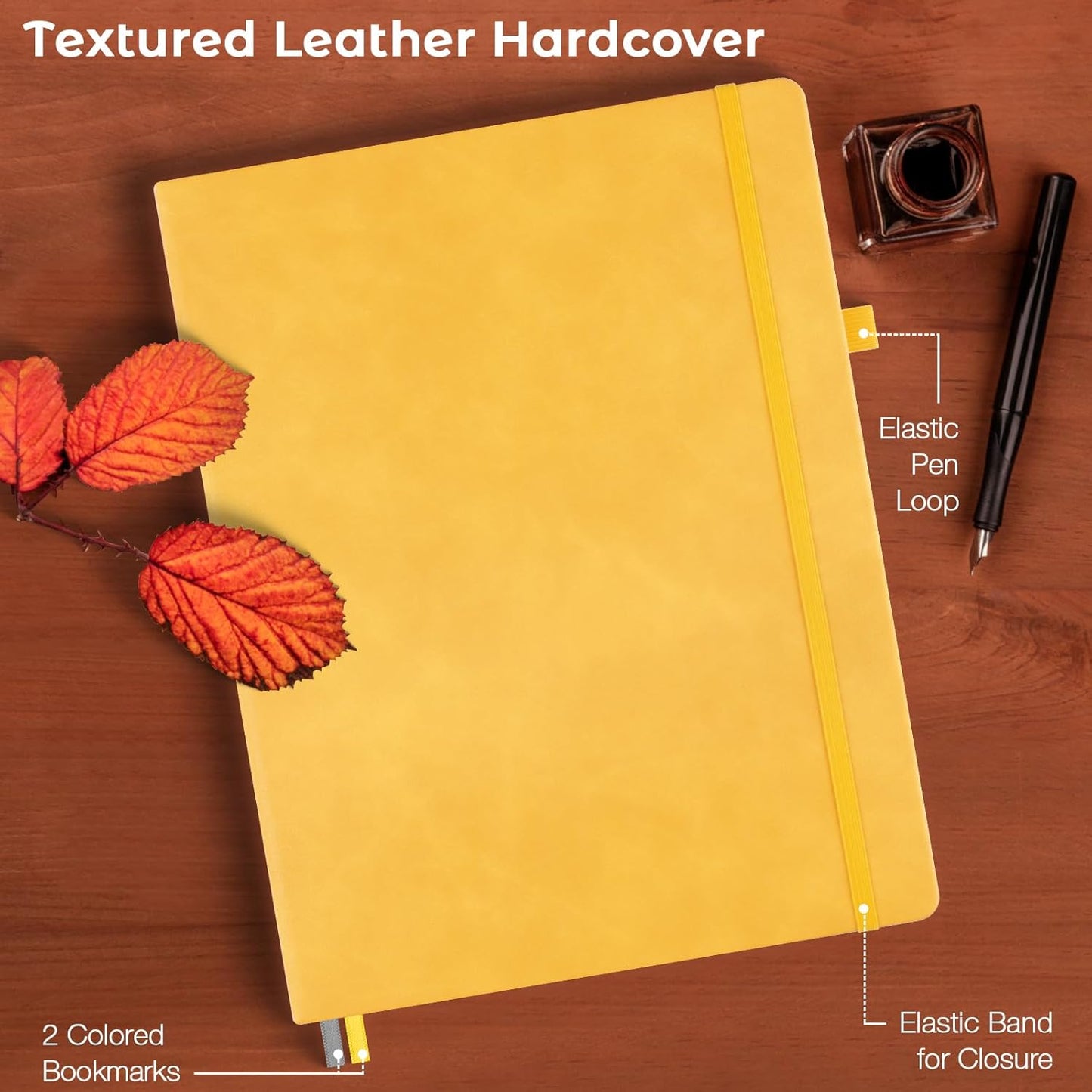 Graph Paper Notebook, Hardcover Notebook 8.5 x 11, Grid Notebook Journal for Women, Men, Large Leather Journals for Writing, Thick Paper, A4 Notebooks for Work, School Supplies, Engineering Yellow