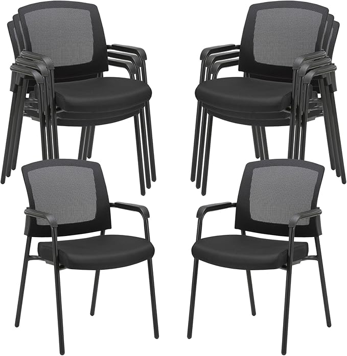CLATINA Black Stacking Chairs Stackable Waiting Room Chairs with Armrest, Mesh Office Reception Guest Chair for Home Desk Conference Lobby Church Medical Meeting Training Ergonomic, Set of 8