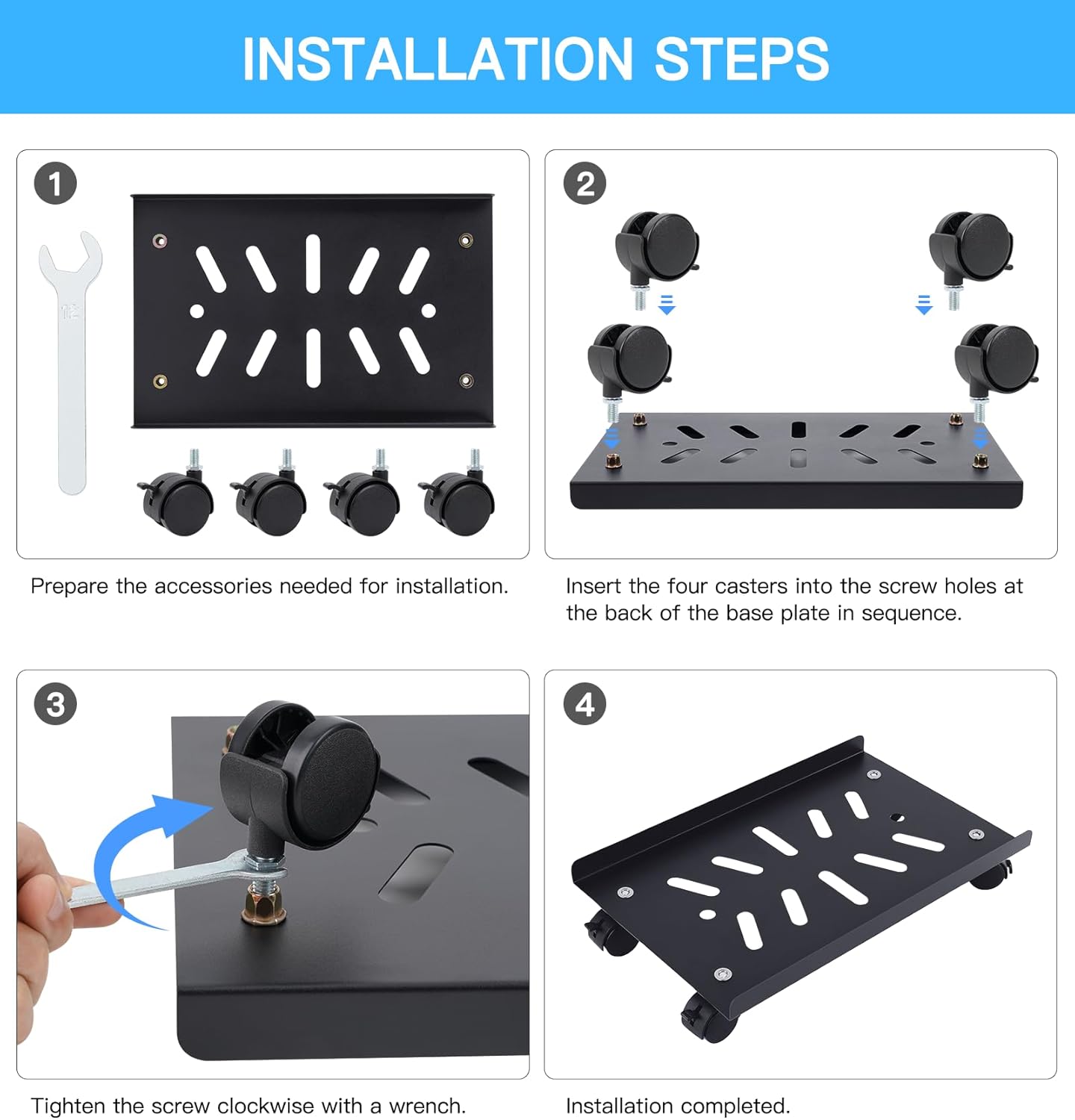 Metal Computer Tower Stand, PC Stand for Floor Mobile CPU Stand with 4 Rolling Caster Wheels Fits Most PC Under Desk,Ventilated CPU Holder PC Floor Cart for Office and Gamers(15.7 x 10inch)