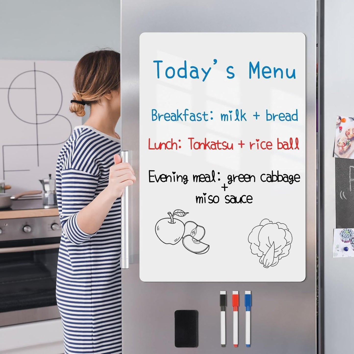 Magnetic Fridge White Board Paper, 72" x 40" Large Dry Erase Board Sheet for Organizer and Planner, Kitchen Refrigerator Whiteboard for Family to-do List, Includes Markers and Eraser