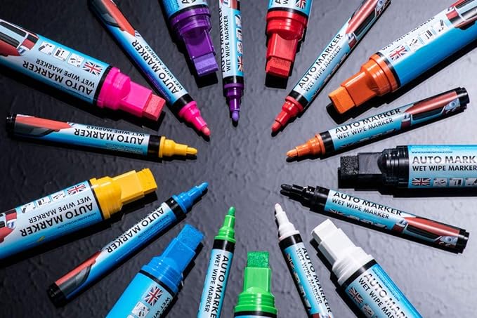 Window Markers for Glass Washable Car Window Paint Pen- Dry Erase Liquid Chalk Marker Car Decorations on All Surfaces, Tire, Windshield - Auto Marker, Autowriter, Rain Resistant (Black, Jumbo Tip)