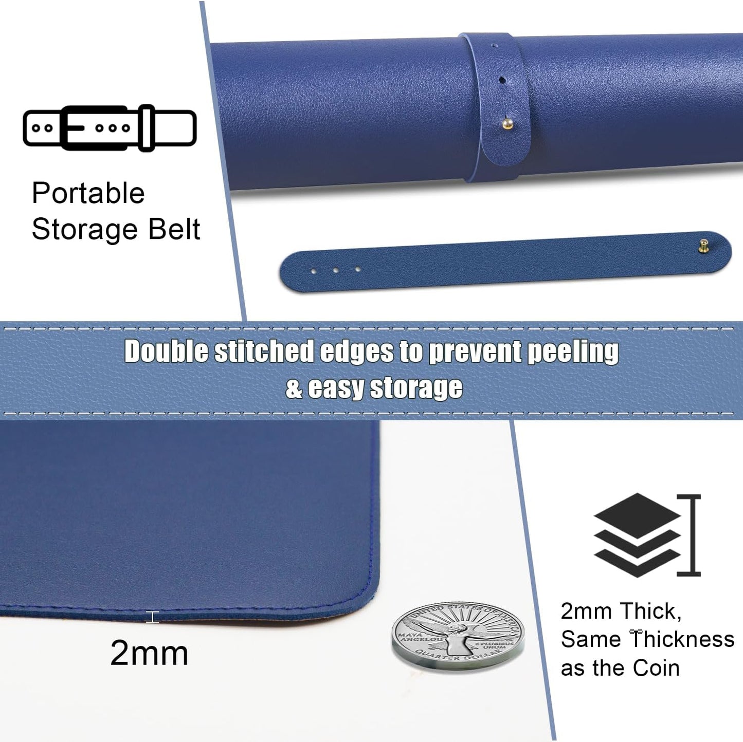 Large Desk Pad, 47.2'' x 23.6'', Office Desk Mat, Computer Mat for Desk, Leather Desk Pad Protector, Sewing Desk Blotter, Desktop Writing Pad for Office/Home/Decor Dark Blue