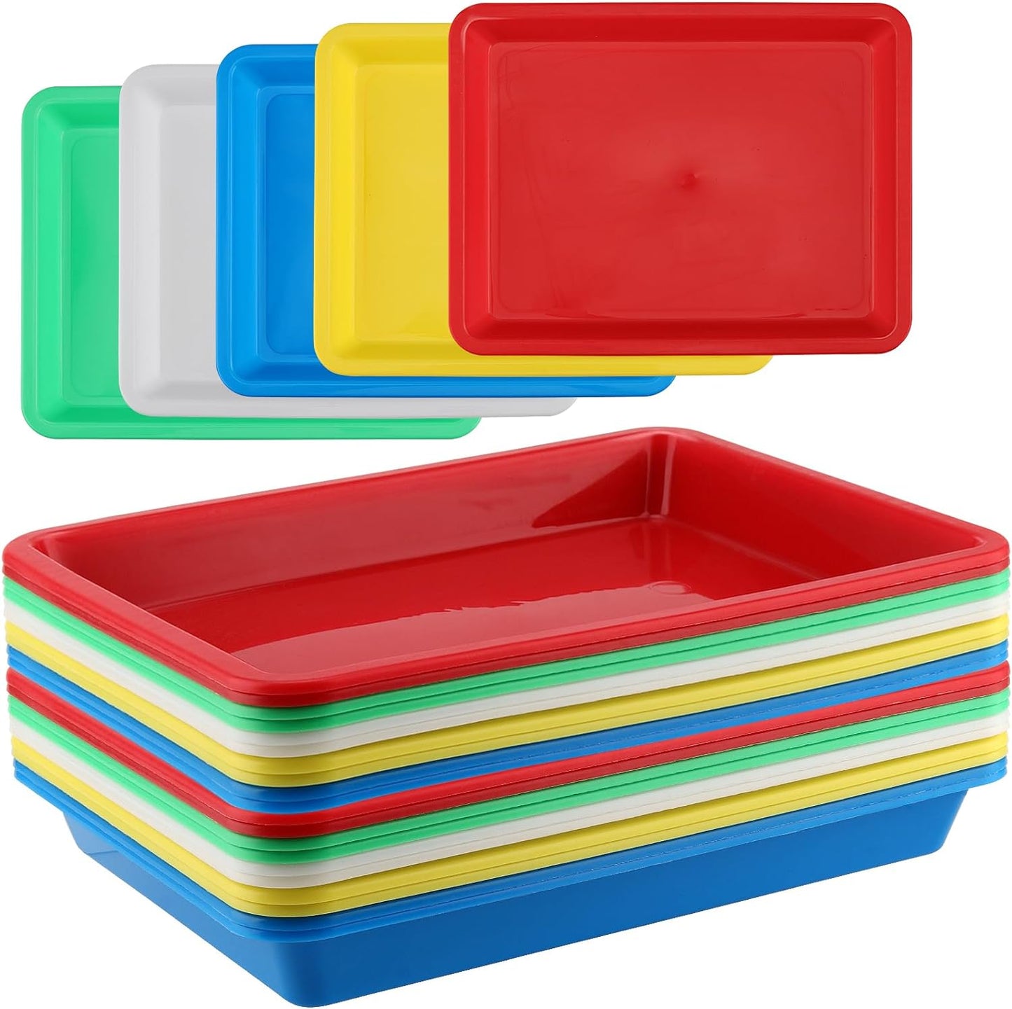 JOIKIT 30 Pack 10.8 x 8.3 Inch Multicolor Plastic Art Trays, Rectangular Art and Crafts Organizer Tray, Activity Organizer Serving Tray for Beads, Painting, Blocks, DIY Project