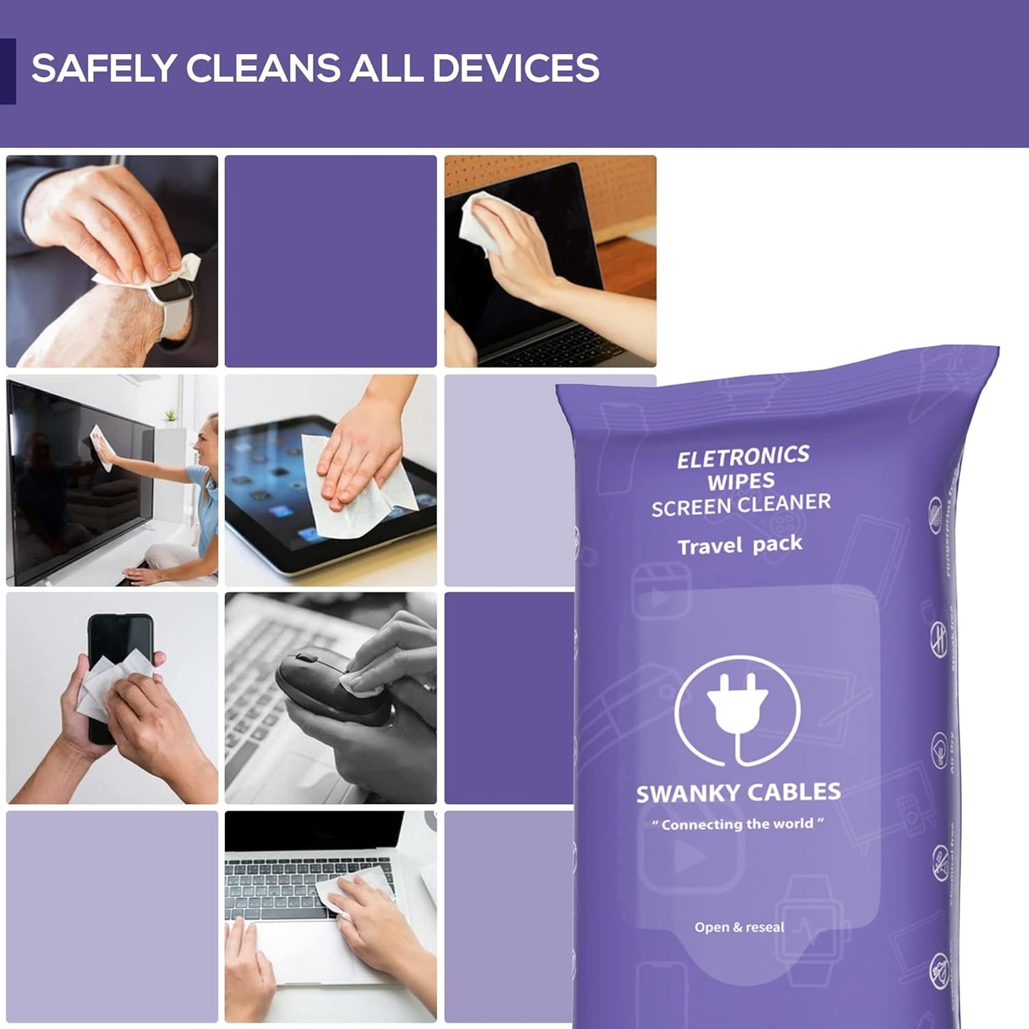 Screen Cleaner Wipes: Electronic Wipes for Screens - Computer Screen Wipes for Lens, Phone, Tv Screen and Monitor Cleaning - Tech Wipes & Microfiber Cloth (Soft Wipes, 300 Count)