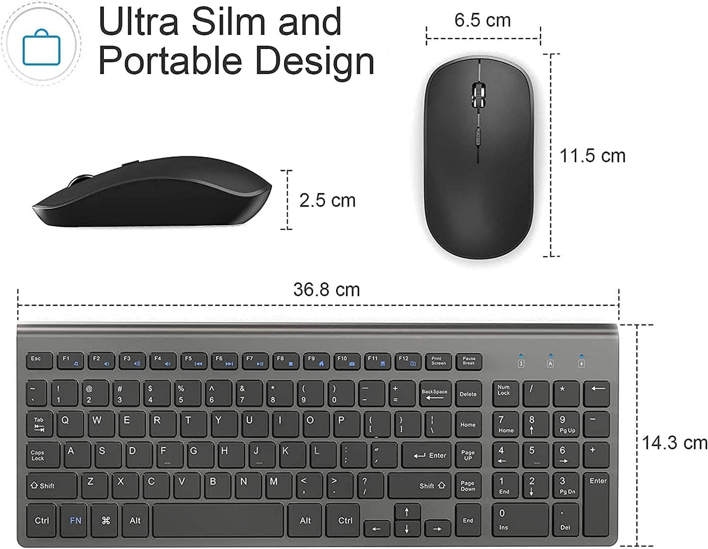JOYACCESS Wireless Keyboard and Mouse,2.4G Ergonomic and Slim Wireless Computer Keyboard Mouse Designed for Windows, PC, Laptop,Tablet - Black Grey