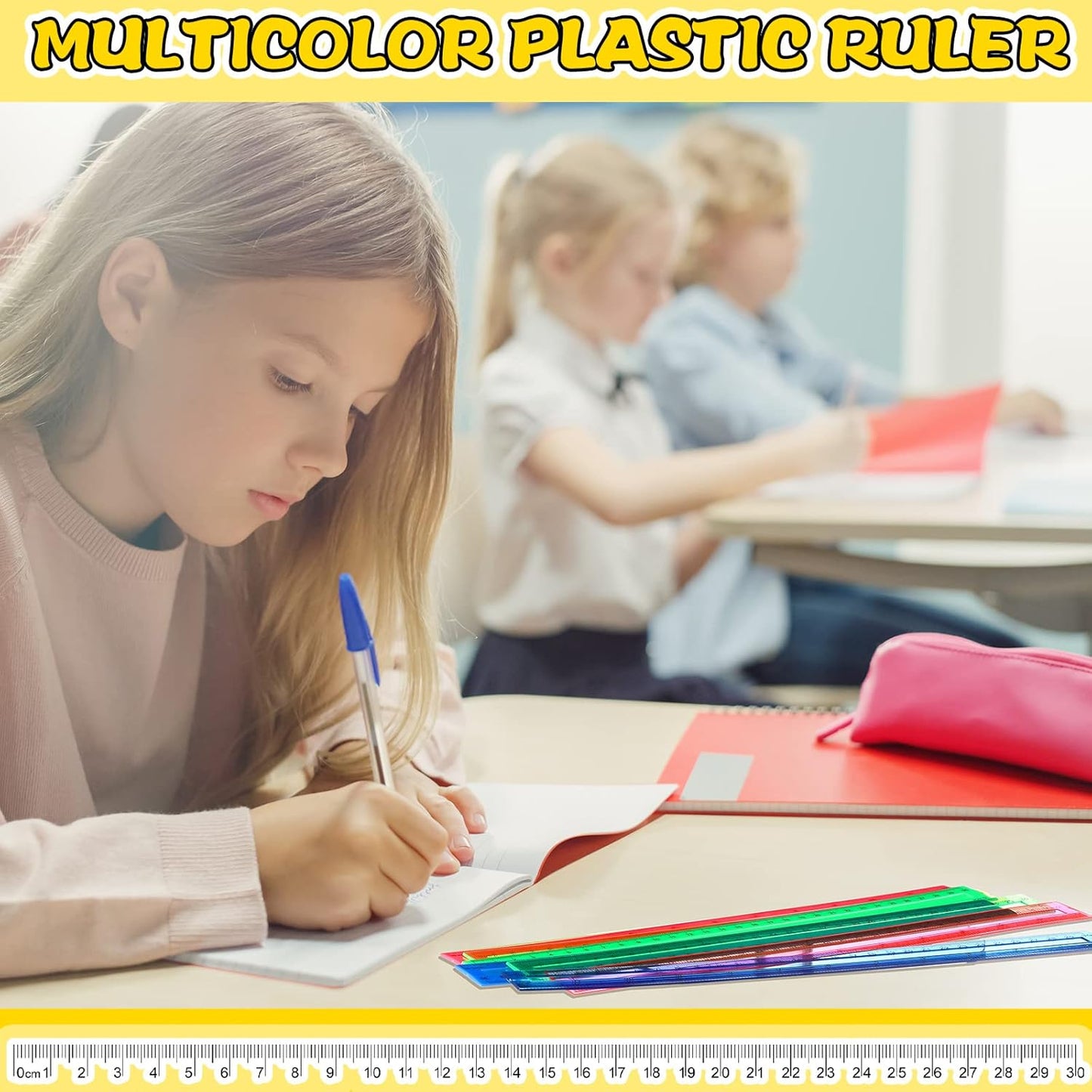 Teling 192 Pack Rulers Bulk for Classroom Transparent Colorful Metric Rulers with Inches and Centimeters 8 Colors for Kids Back to School Supplies(12 Inch)