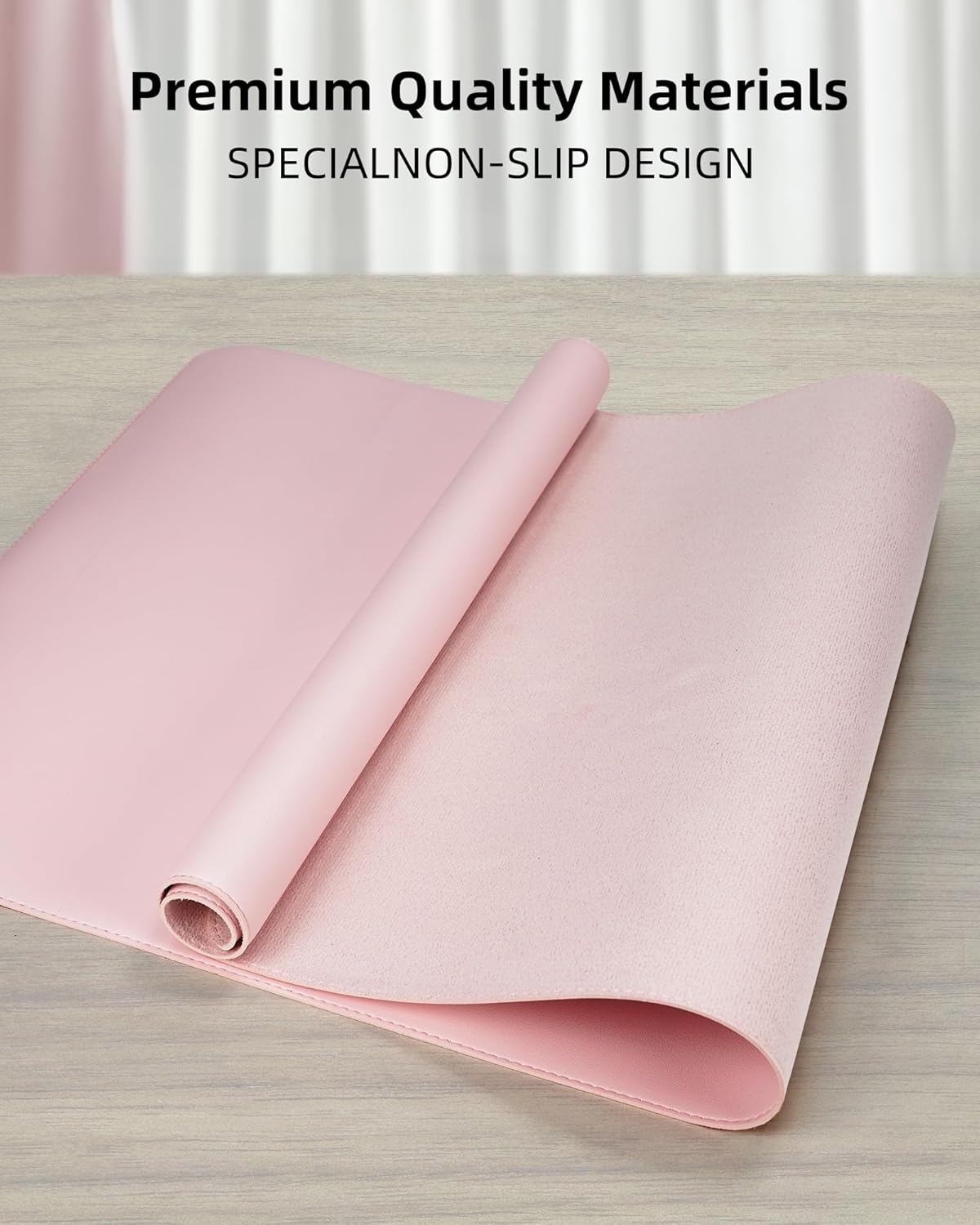 Leather Desk Pad Protector - 48 x 24" Computer Mat, Large Mouse Pad, Non-Slip, Waterproof PU Leather Blotter, Desk Cover for Office and Home (Light Pink)