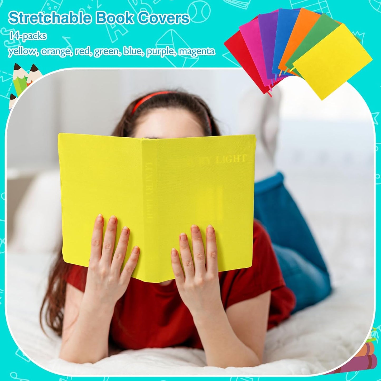 Sherr 48 Pcs Stretchable Jumbo Book Sleeve Covers 14.5 x 9 Inch Stretchable Book Cover Fabric Protector Reusable Textbook Cloth for Classroom Most Hardcover About 9 x 12 Inch (Vibrant Color)