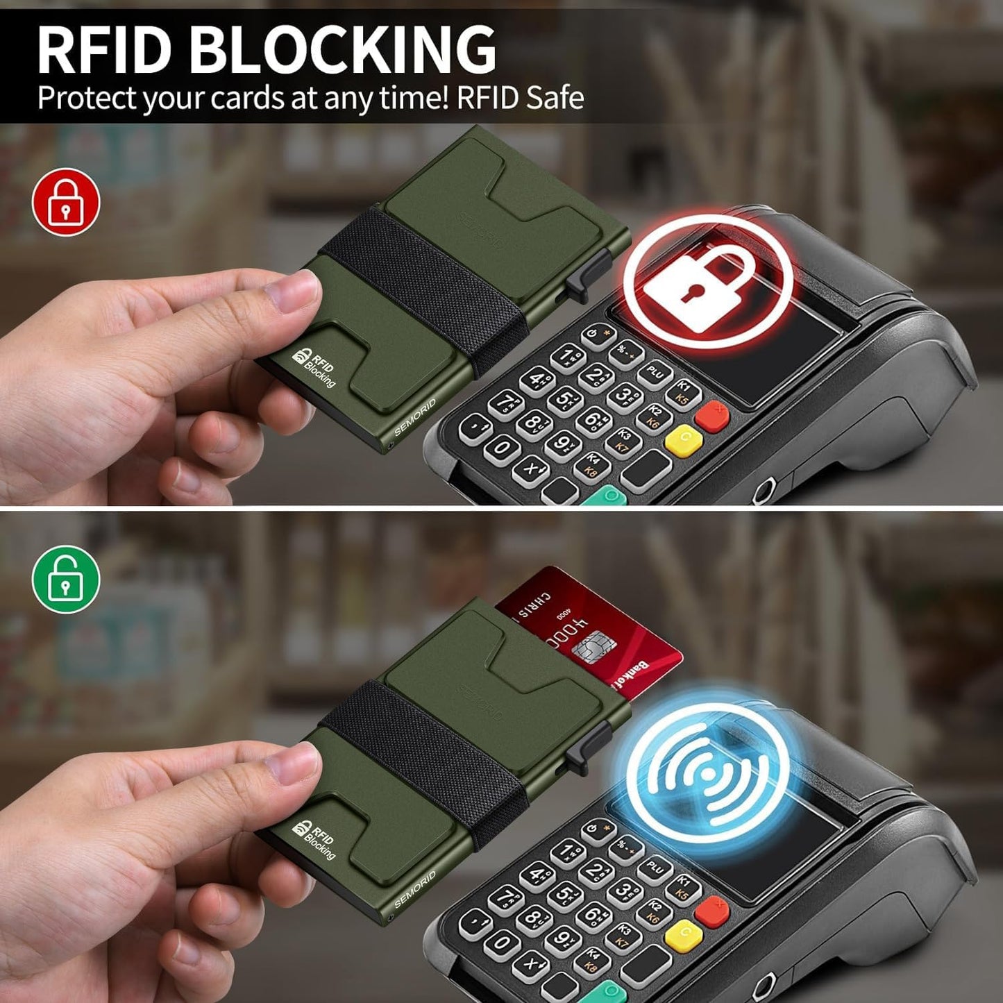 Slim Aluminum Card Holder Wallet for Men, Durable Expandable Backplate, RFID Blocking Minimalist Metal Pop Up Wallet, Holds 12+ Cards Plus Cash