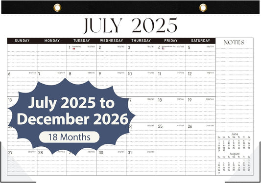 Desk Calendar 2025-2026, 18 Months (July 2025 to December 2026) - Large Size 17" x 12" Desktop/Wall Monthly Calendar with To Do List, Personal Desk Calendar Planner for Home, School, Office - Black