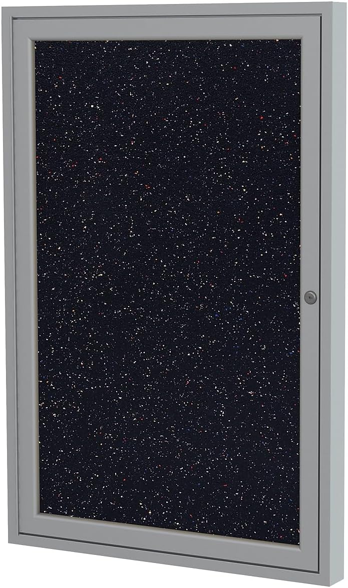 Ghent 36"x36" 1-Door indoor Enclosed Recycled Rubber Bulletin Board, Shatter Resistant, with Lock, Satin Aluminum Frame,Confetti (PA13636TR-CF) ,Made in the USA