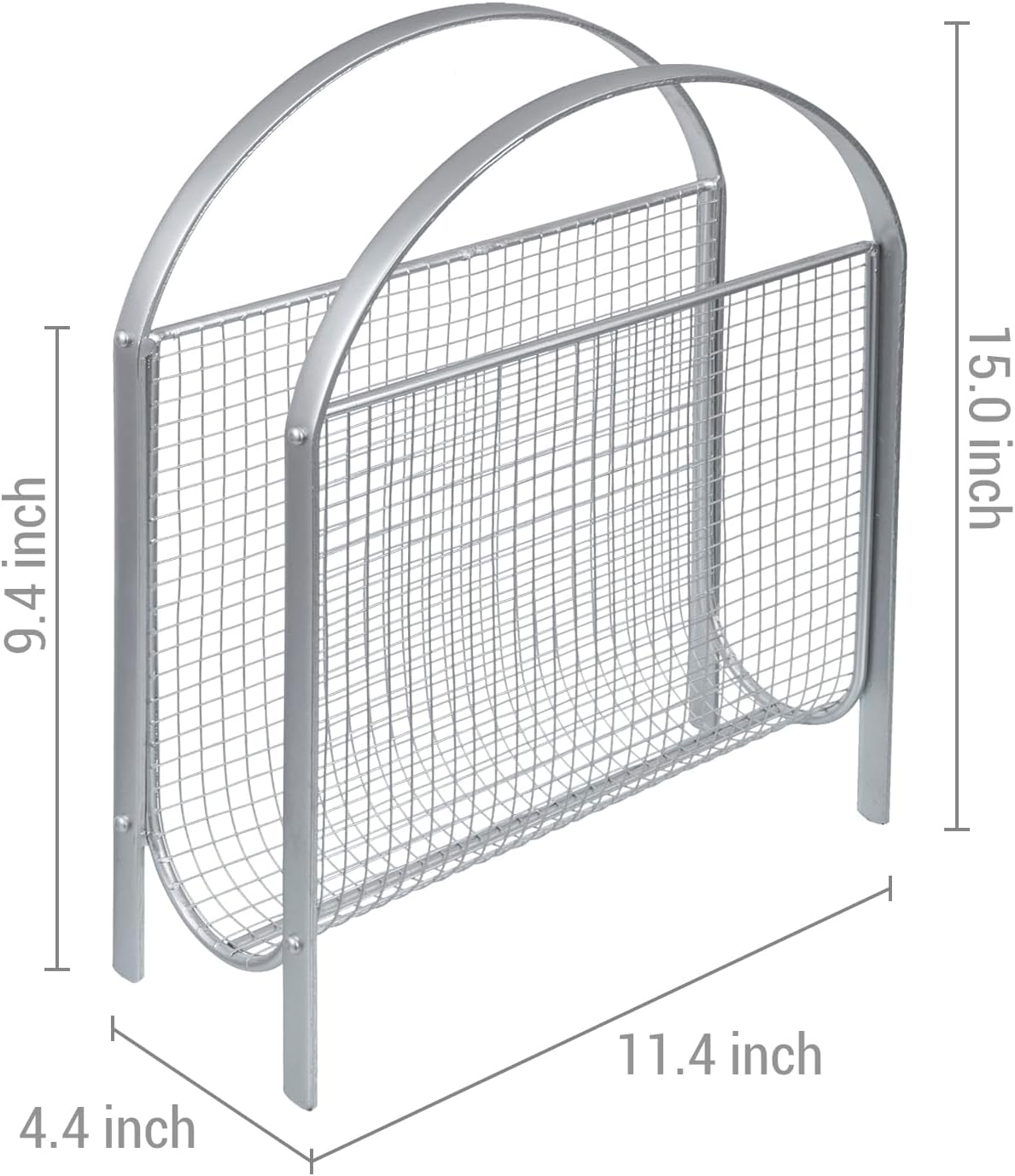 MyGift Mid-Century Design Magazine Rack, Matte Black Tone Metal Mesh Freestanding Magazine Organizer Holder Sling (Silver)