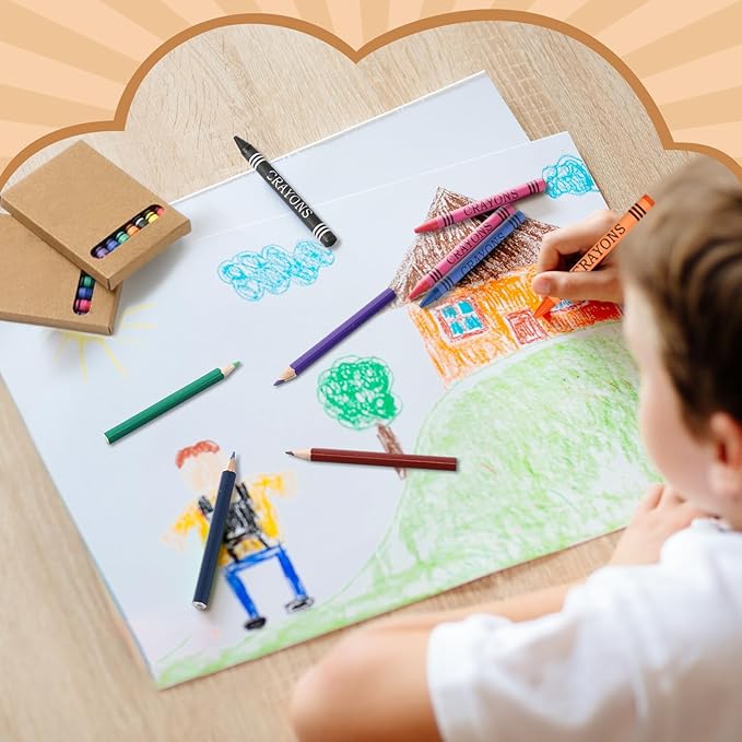 100 Sets Bulk Back to School Supplies, Colored Pencils Pre-Sharpened and Crayons Holiday Bundle in Box Mini Pencils Crayons Bulk Classroom Teacher Supplies, Cute Back to School Gifts