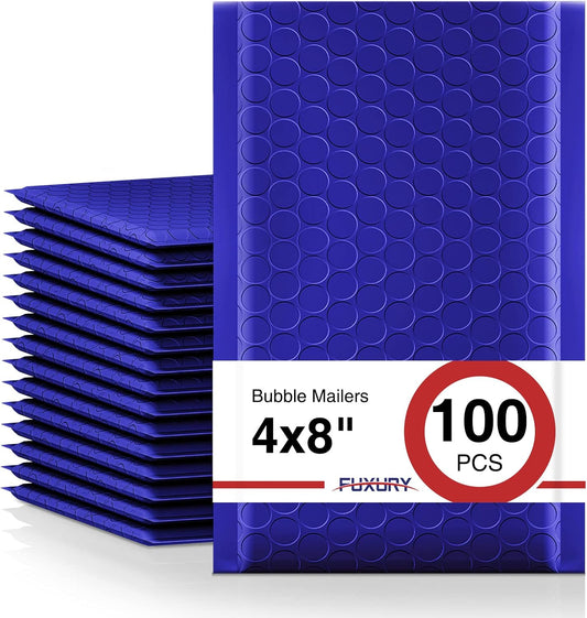 Fuxury 100Pcs 4x8 Bubble Mailers Royal Blue Shipping Padded Envelopes Usable Size 4x7' Waterproof Mailing Envelopes Bubble Padded for Mailing,Packaging, Small Business