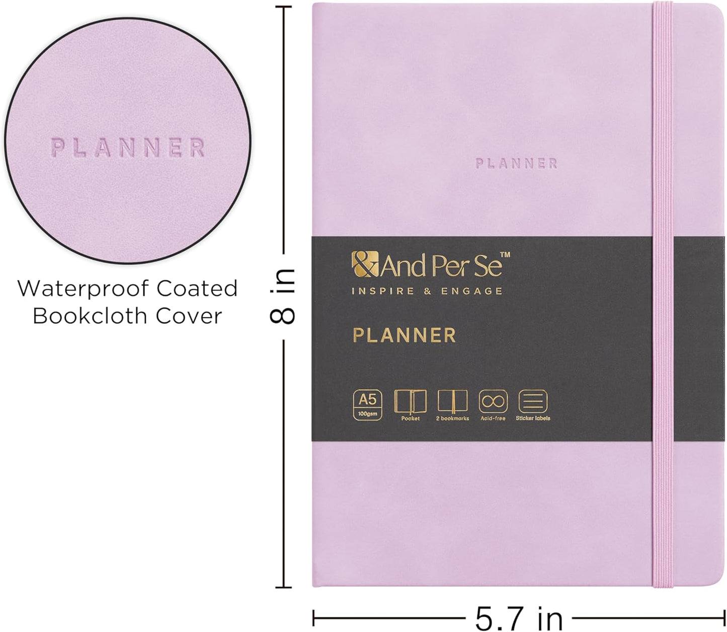 And Per Se Undated Academic Planner, A5 Weekly Calendar Planner, 72 Weeks Hardcover to Track Goals, Teacher Student Planning Book with Monthly Tab Stickers & Back Pocket (Lavender)