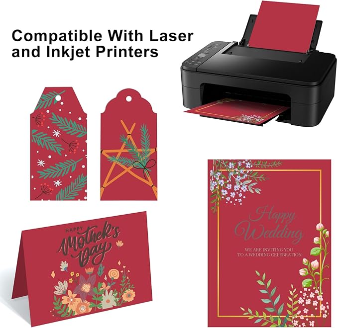 OcePor 100 Sheets Valentine's Day Red Cardstock Paper, Colored Printer Paper 8.5 x 11, Card Stock Thick Construction for Craft,Scrapbook，Office Printing, Invitations, Certificates，92 lb/250gsm