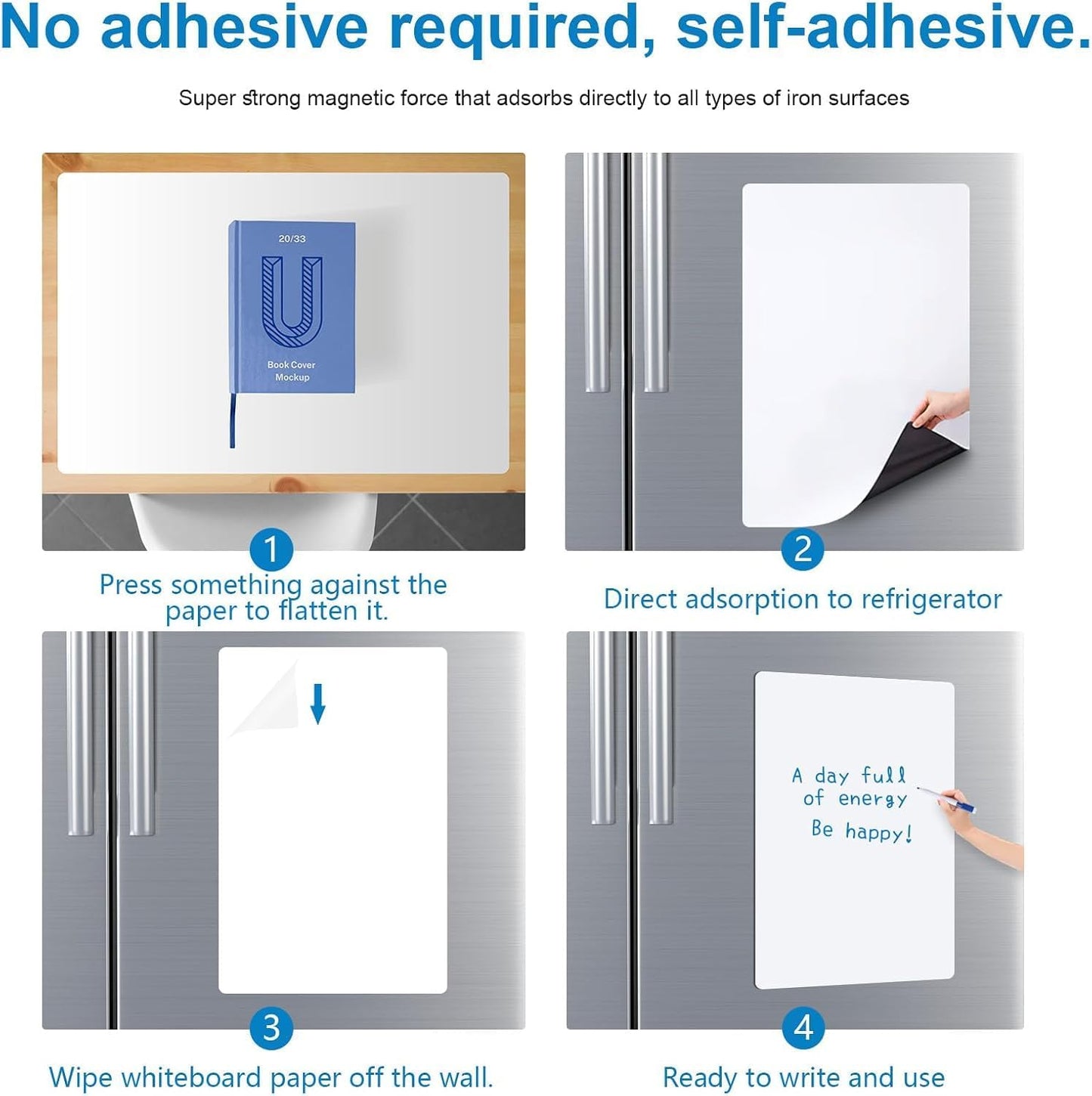 Magnetic Fridge White Board Paper, 40" x 30" Large Dry Erase Board Sheet for Organizer and Planner, Kitchen Refrigerator Whiteboard for Family to-do List, Includes Markers and Eraser