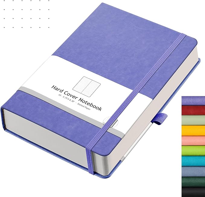 AHGXG Bullet Dotted Journal - 320 Numbered Pages Dot Grid Notebook A5 Thick Journal, 100gsm Thick Dotted Paper, Leather Hardcover,Inner Pocket, 5.75'' × 8.38''-Light Purple