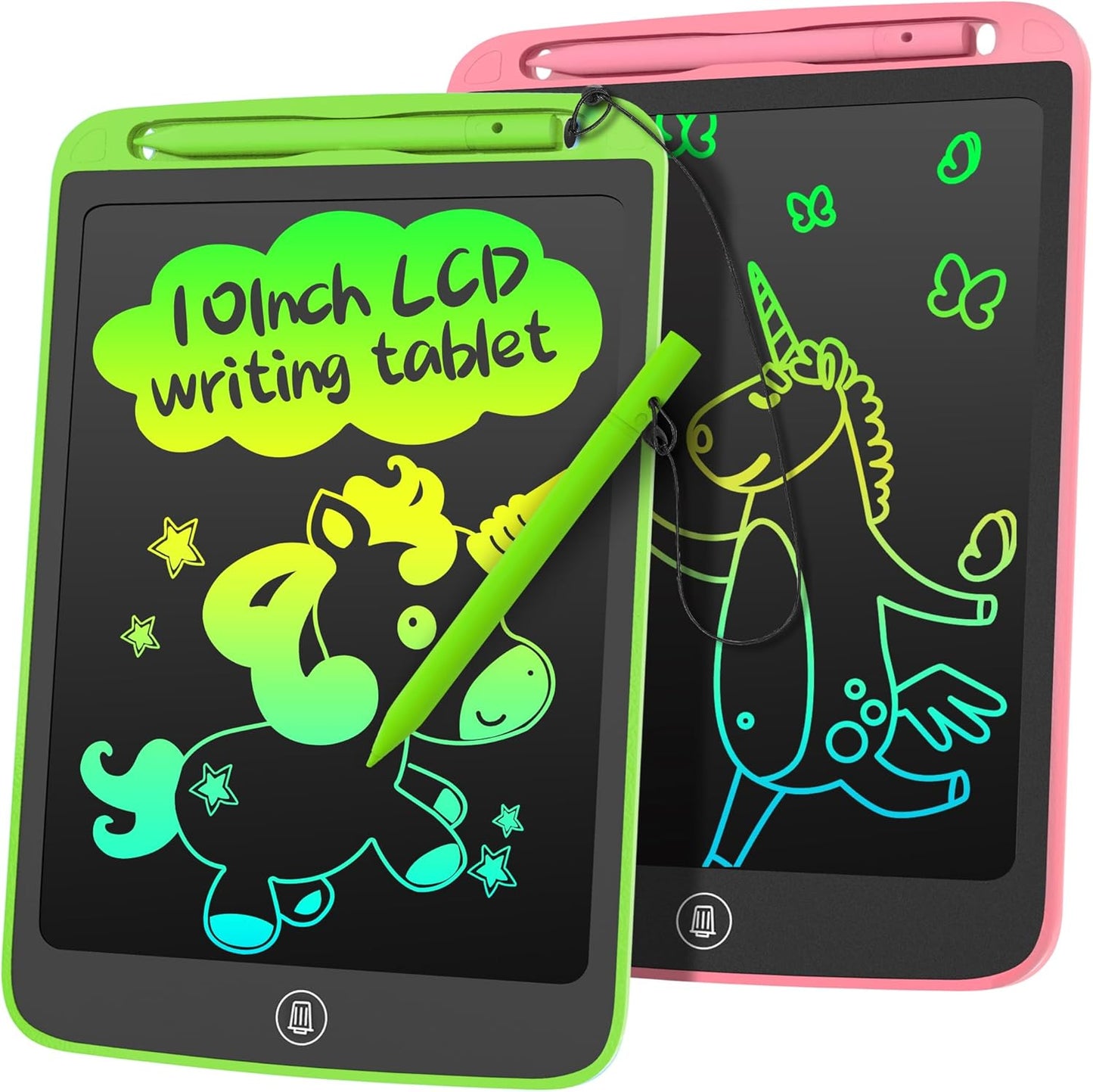 SOOOO LCD Writing Tablet for Kids 10 Inch, 2 Pack Colorful Doodle Board for 3 4 5 6 7 8 9 10 Year Old Kids, Sensory Toys Educational Sketch Pad Toys for Toddler Girls Boys Learning (Green+Pink)