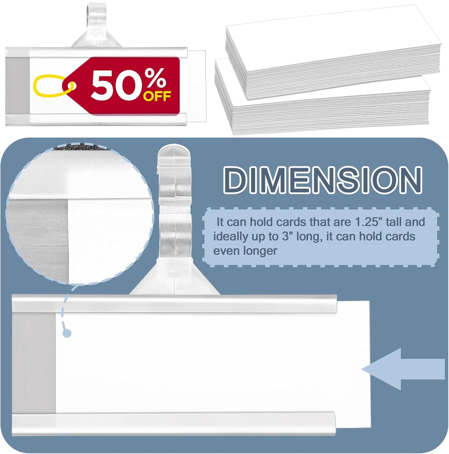 50 Pieces Plastic Wire Shelf Label Holders, Reusable Price Label Holder with Locks, Label Display Holder for Retail Supermarket Department Store(3'' x 1.4'')