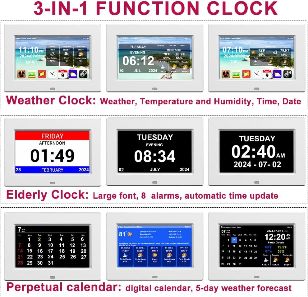 New Digital Weather Clock with Temperature Humdity Alarm Clock (7inch / White)