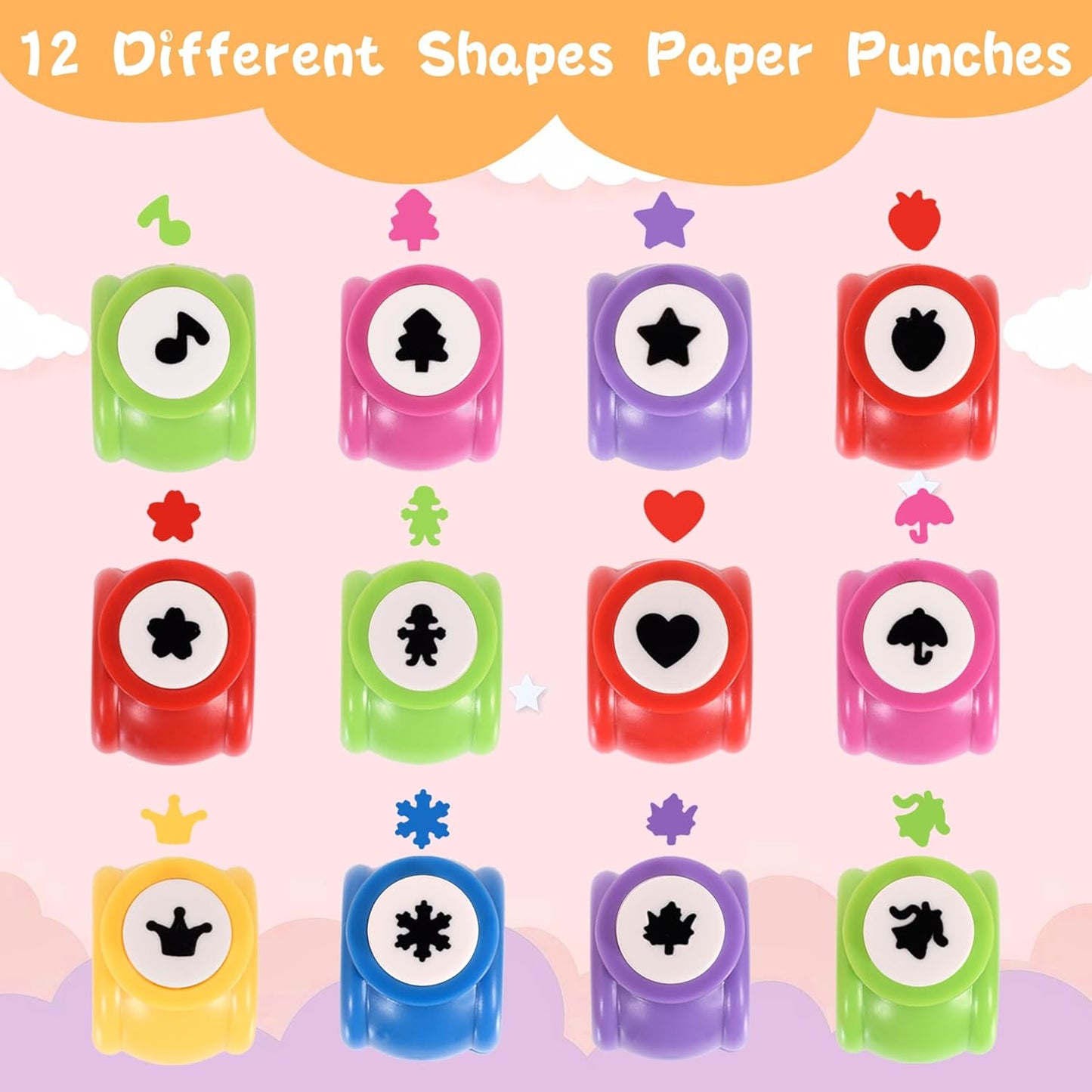 12 PCS Craft Scissors Decorative Edge, 12 PCS Small Hole Punch Shapes, 90 Sheets Colorful Origami, Kids Adults Craft Kit for DIY Crafts, Scrapbooking, Card Making, School Supplies