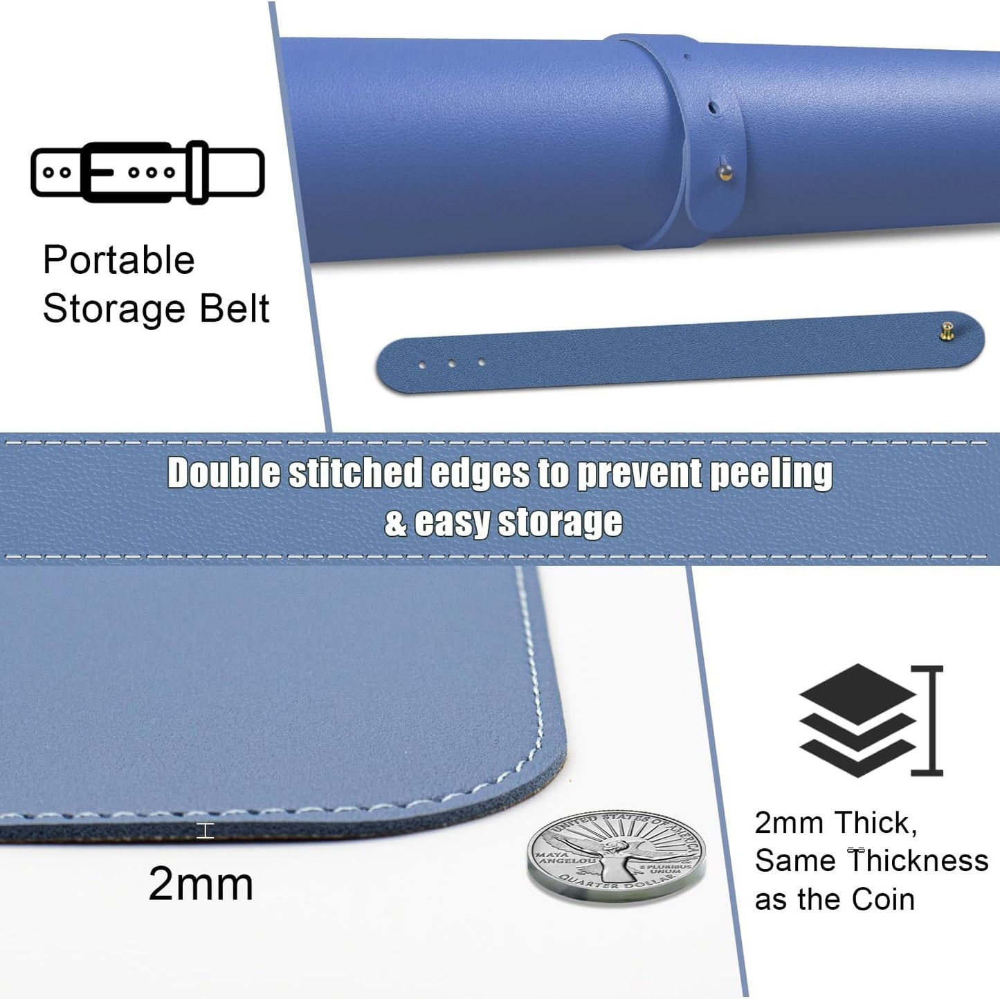 BLESWIN Large Desk Pad Mat 47.2"" x 17"", Office Desk Mat, Non-Slip PU Leather & Cork Desk Blotter for Keyboard and Mouse, Large Desk Mat, Large Mouse Pad for Office & Home(Lake Blue)