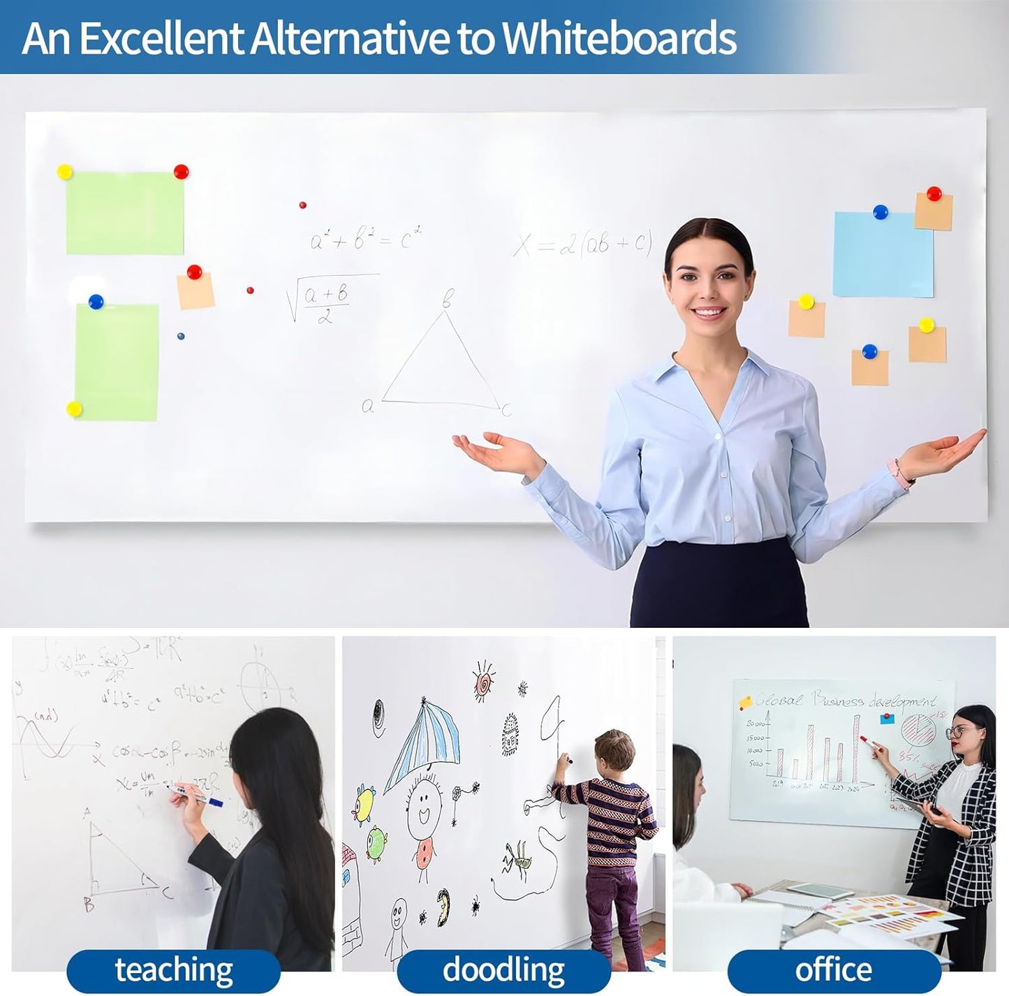 Magnetic Dry Erase Whiteboard 18"x12"- Self-Adhesive Flexible Wall Board Kit with 11 Markers, 6 Magnets, Magnetic Eraser & Holder - Ultra Smooth Writing,Effortless Clean for Office, Home, School