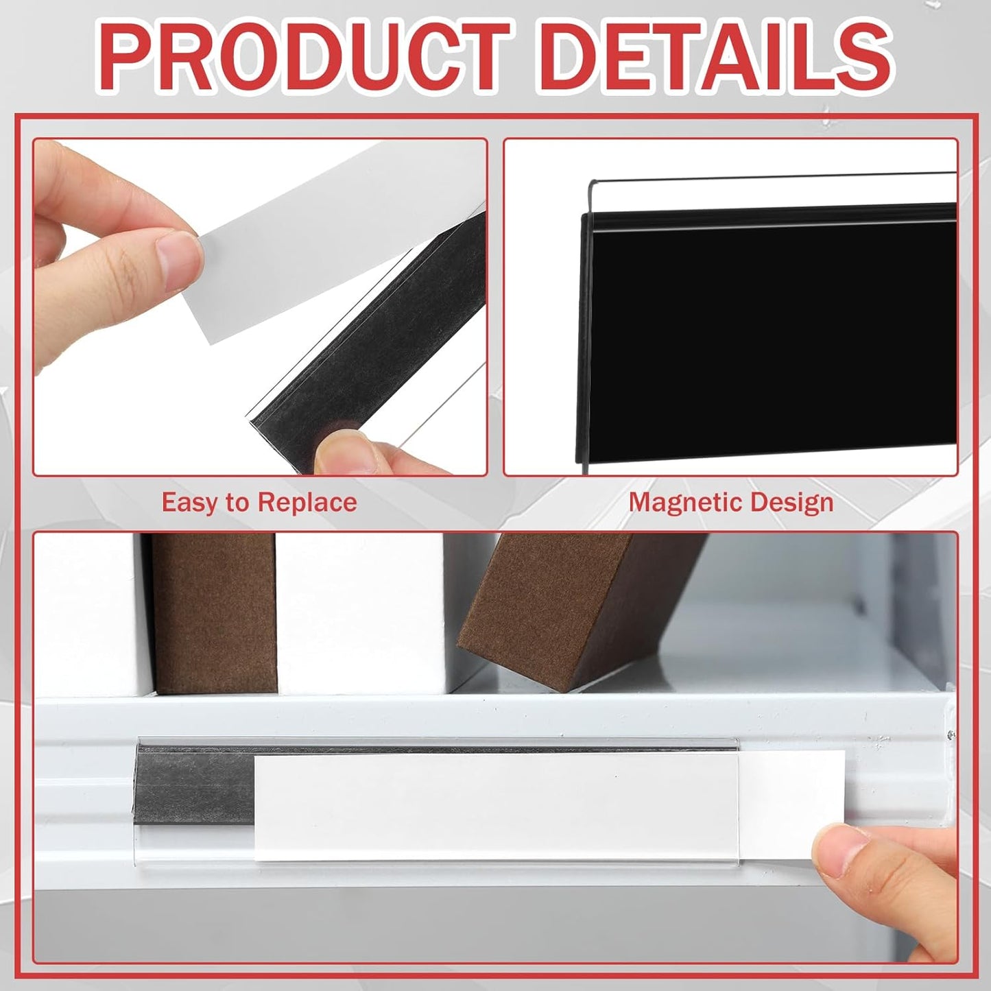 Fainne 25 Pcs 1. 25 Inch Magnetic Shelf Label Strip Holders for Metal Racks and Shelves, Clear Wire Shelf Price Tag Holder Installed in Supermarkets, Shops, Convenience Stores, 48 Inches Long