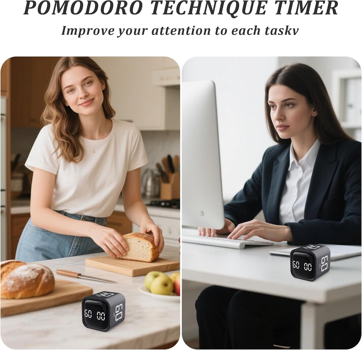 Rotating Pomodoro Timer 5,10,30, 60 Minutes Preset,Desk Productivity Flip Timer, Visual Cube Countdown Stopwatch,Custom Modes/Vibration/High/Low Volume,ADHD Timers, for Study, Work, School, Kitchen