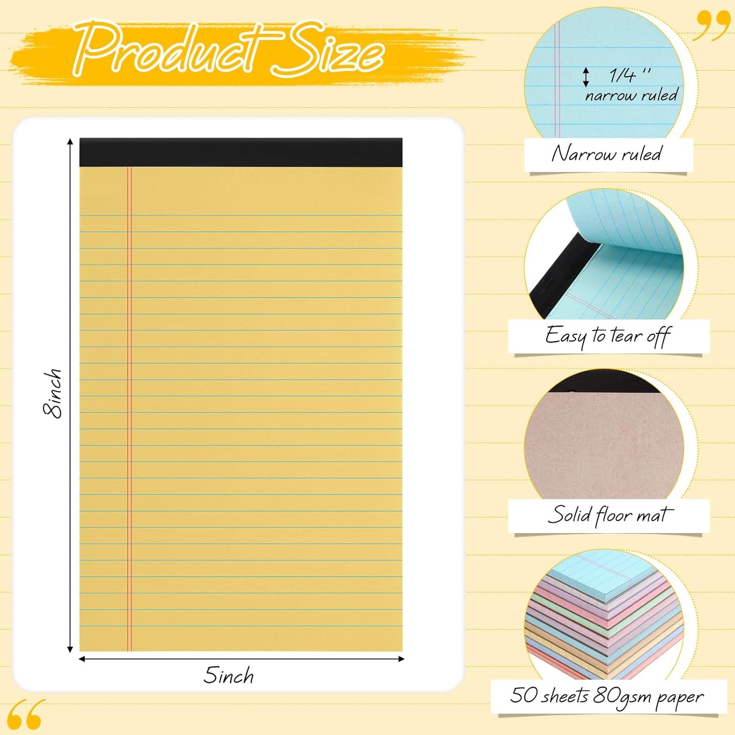 Fuutreo 12 Pcs 5" x 8" Legal Pad Writing Notepads 50 Sheets Small Legal Pad Narrow Ruled Multiple Color Lined Paper for School College Office Supplies Work (Multicolor)