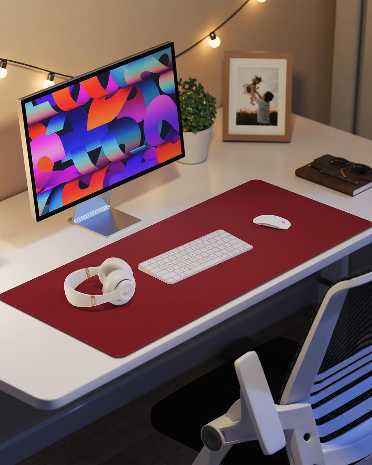 Leather Desk Protector, Red Office Mat, Non-Slip PU Laptop Blotter, Waterproof Writing Pad for Office and Home (Red, 31.5" x 15.7")