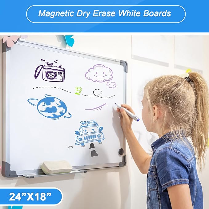 Tinlade 6 Pack Magnetic Dry Erase Whiteboard Message Presentation White Board White Board Dry Erase Aluminum Frame Hanging Whiteboard for School Home Office (18 x 24 Inches)