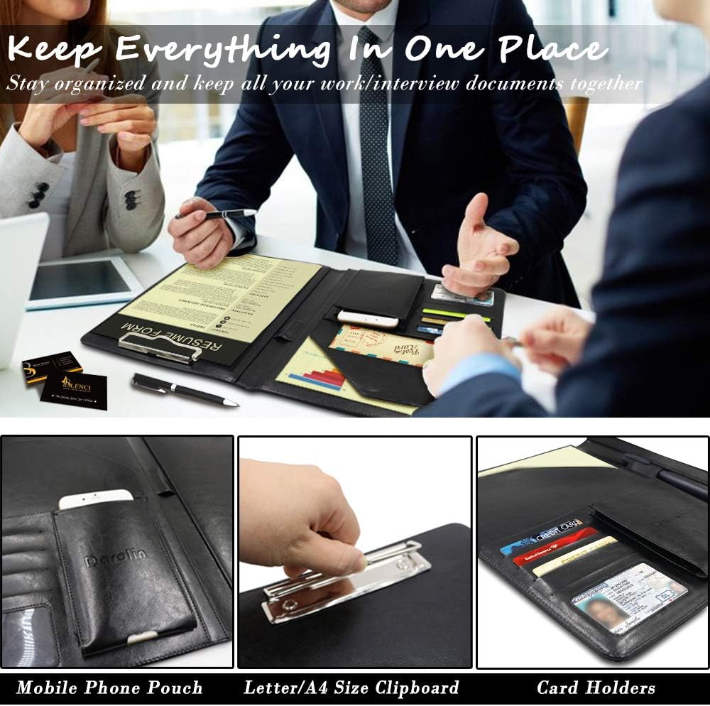Darolin Business/Resume Padfolio Portfolio Folder with Letter/A4 Size Clipboard, Interview/Conference/Legal Document Organizer, Premium Portfolio Professional Case, Padfolio for Women/Men - Black