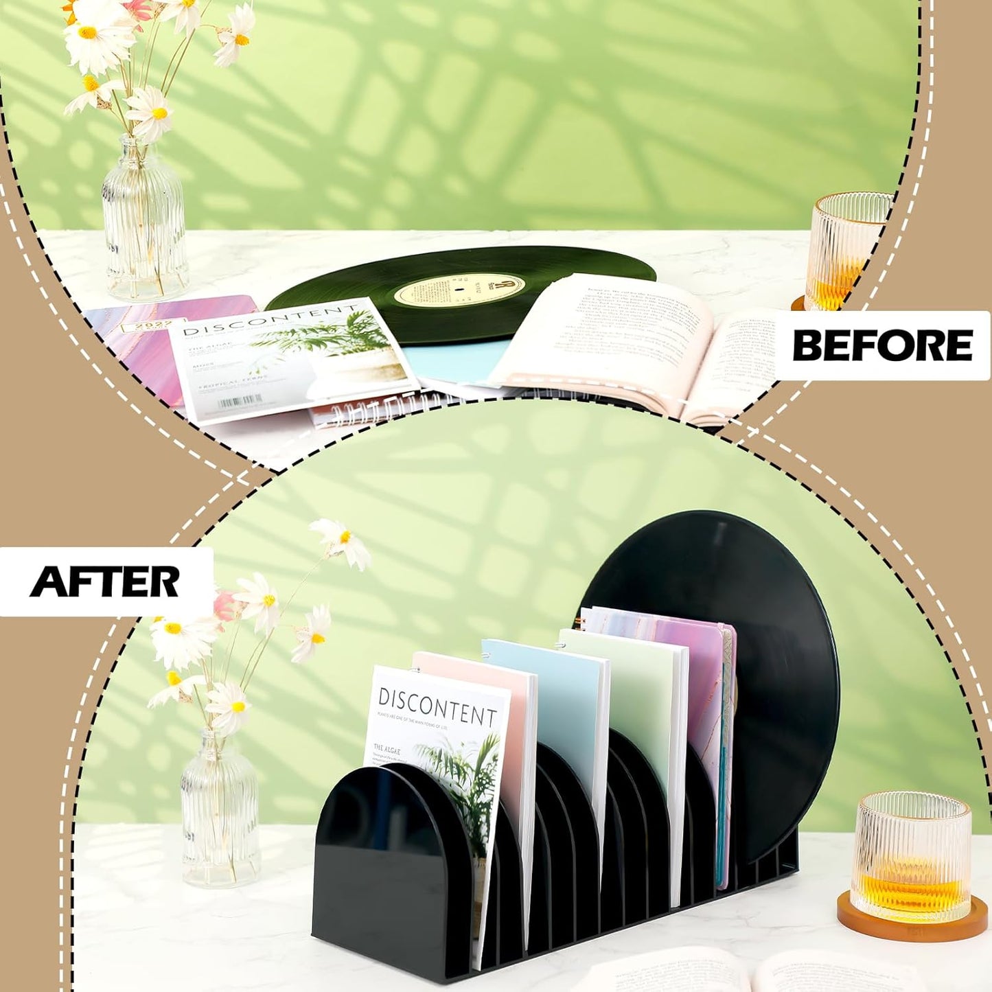 Ctosree Acrylic File Organizer for Desk Vertical 15 Compartments File Sorter Mail Organizer Desktop Countertop Folder Stand Racks for Office Home School Desk(Arch,Black)