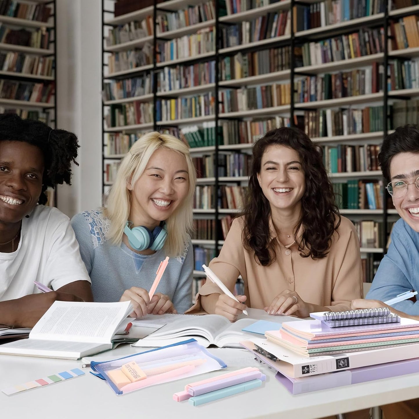 54 Pieces Aesthetic School Supplies Including Pastel Highlighters Document Bags Pencils Notebooks Pencil Pouch Ink Pens Sticky Notes Erasers Back to School Stationary Kit Supplies(Macaron Color)