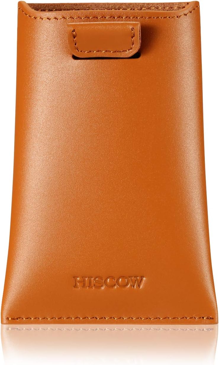 HISCOW Business Card Holder with Flap for Dispensing Cards - Italian Calfskin (Cognac)