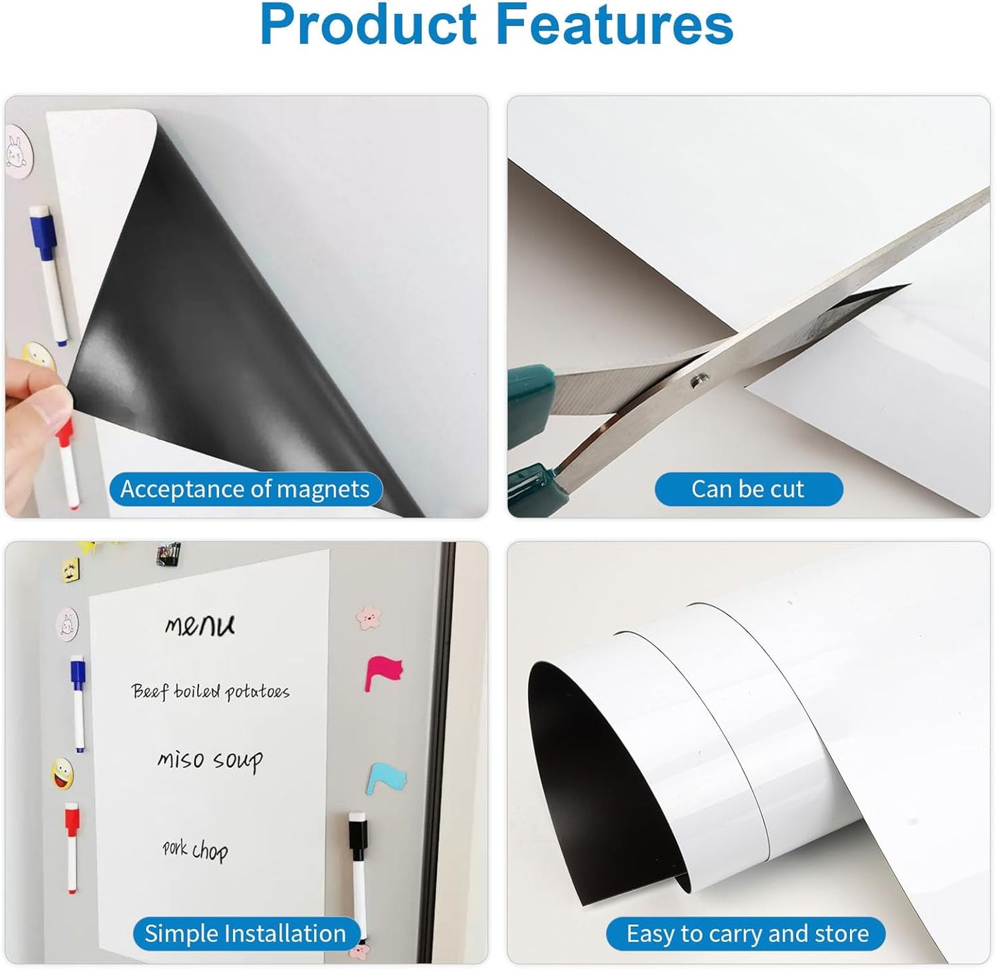 Magnetic Fridge White Board Paper, 16" x 24" Large Dry Erase Board Sheet for Organizer and Planner, Kitchen Refrigerator Whiteboard for Family to-do List, Includes Markers and Eraser