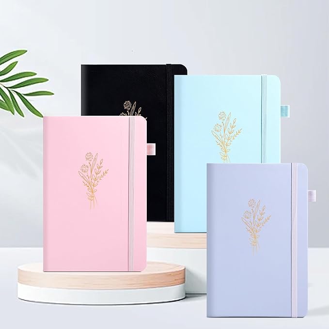 MINICAGIE 3 Pack Lined Journal Notebook for Women Cute Leather Journals for Writing Aesthetic Floral Diary 192 Pages A5 Hardcover Journaling Notebooks with Pen Loop, Blue, Pink, Purple