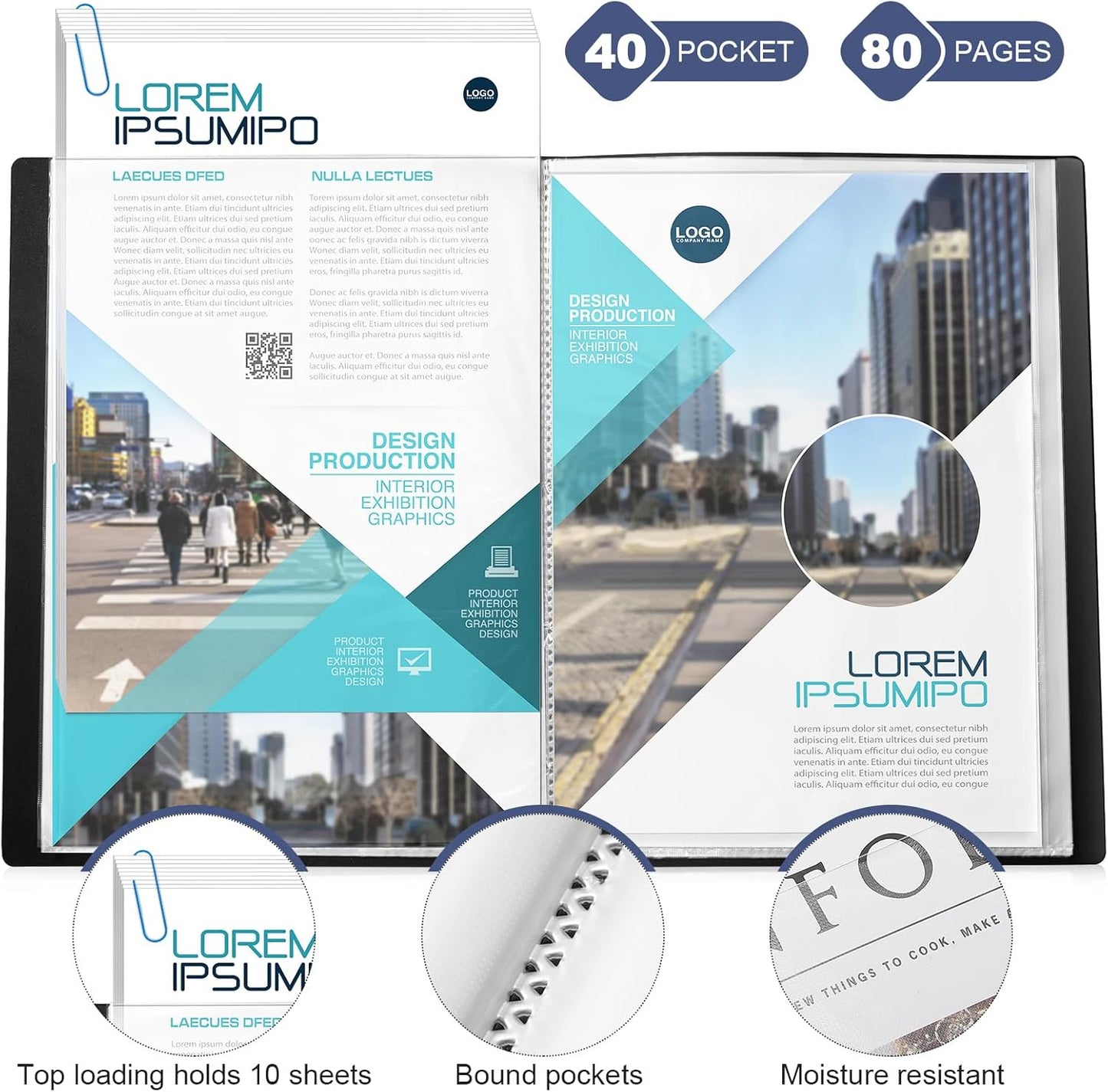 Marspark 4 Pcs Binder with Plastic Sleeves Large 8.5" x 11" Display Presentation Book 40 Pocket 80 Pages Art Portfolio Folder Clear Sheet Protector for Photo Document (Black,Green,Red,Blue)