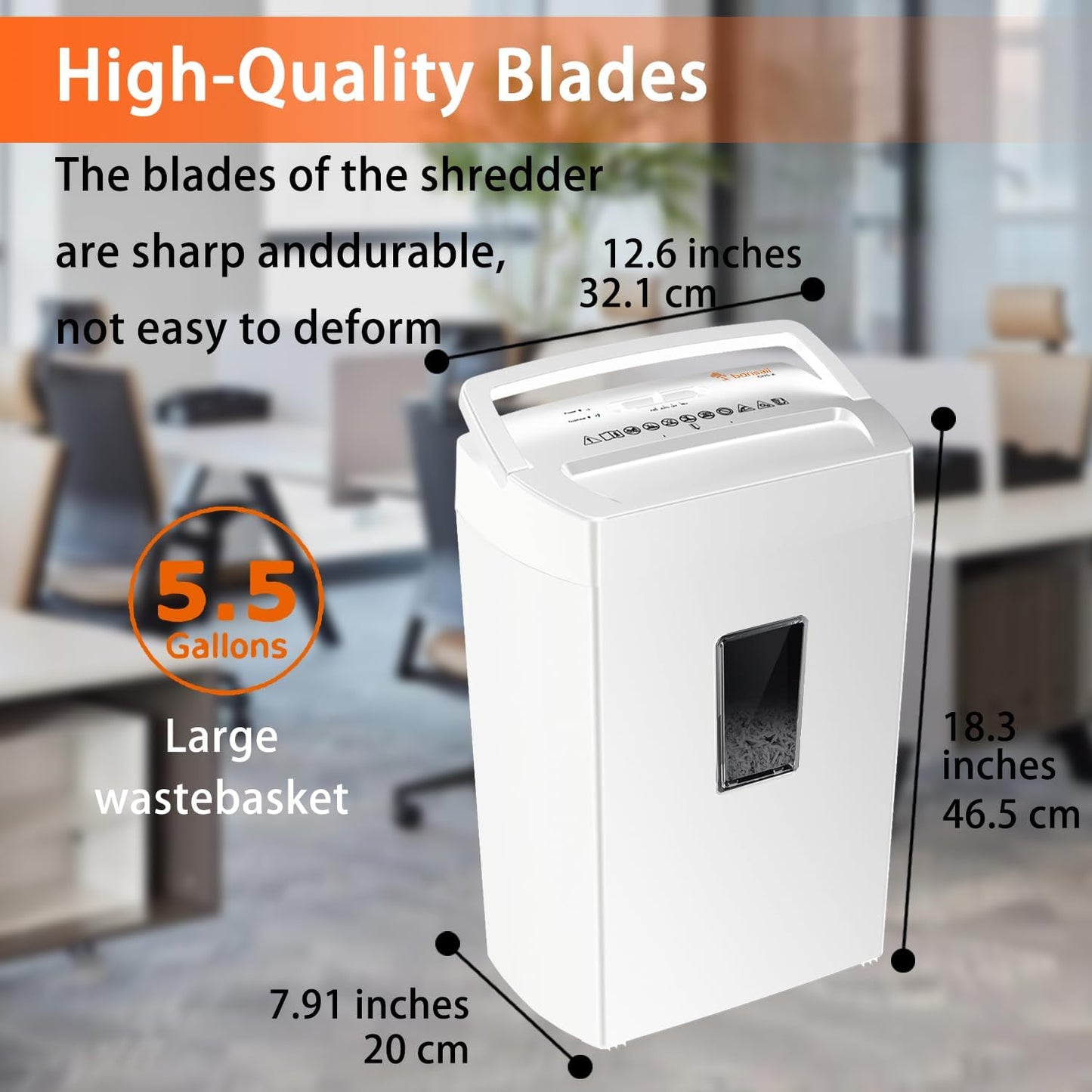 Bonsaii 12-Sheet Cross Cut Shredder, P-4 High Security Shredding, 5.5 Gal, Heavy Duty for Home Office, Shreds Paper, Credit Card, Mail, Staples, with Transparent Window, White