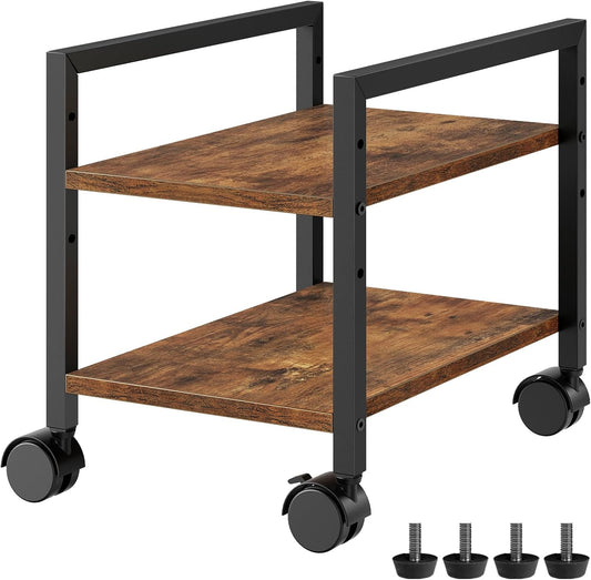 HOOBRO PC Stand, 2-Tier PC Tower Stand Fits Most Computer Towers, CPU Holder for Floor, Height Adjustable, CPU Stand with Wheels Under Desk, for Home Office, Rustic Brown and Black BF11CJ01