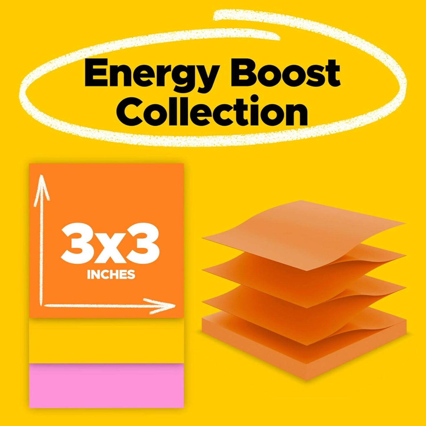 Post-it Super Sticky Notes, 3x3 in, 18 Pads, 2X The Sticking Power, Energy Boost Collection, Bright Colors, Recyclable (R330-18SSAUCP)